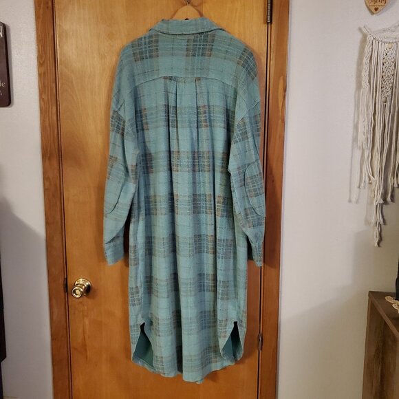 Free People Plaid Long Ruby Jacket Women's M Oversized Sage Combo EUC - Picture 6 of 9